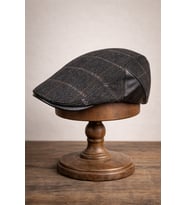 Deri Siperli Yün Karışımlı Erkek Flat Cap Kasket  Ayarlanabilir  Klasik & Şık Kış Şapkası (Füme)
