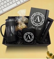 Kişiye Özel Siyah Defter & Siyah Kupa & French Press & Siyah Kalem & Ihlamur & Ada Çayı Hediye Seti