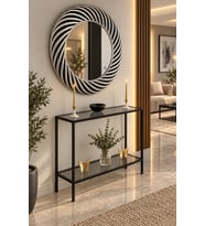 Teknor Füme Camlı Siyah Metal Konsol 100 cm Modern Salon Dresuar