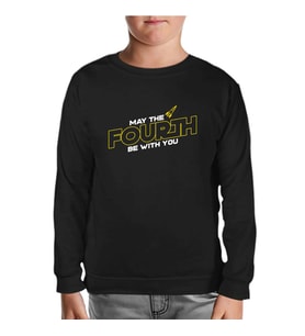 May the Fourth with a Rocket Logo Siyah Çocuk Sweatshirt