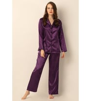 DoReMi Uzun Kollu Saten Pijama Takımı (Koyu Mor)