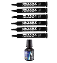 Siyah Yuvarlak Uçlu Markör Permanent Kalem 6 Adet Hı-Text Marker Mürekkep Siyah 30 Ml 1 Adet Brons Koli Kalemi