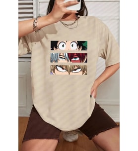 Unisex Ken Kaneki Baskılı T-shirt (Bej)