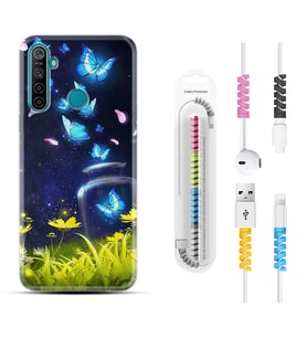 Realme 5i 5 Pro 6i 7 Pro 8 Kılıf Kablo Koruma Spiral Silikon Neon Butterflys 1309