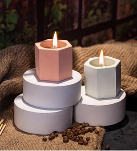 Pastel Renkli Altıgen 2'li Dekoratif Beton Mum Seti  (Beyaz)