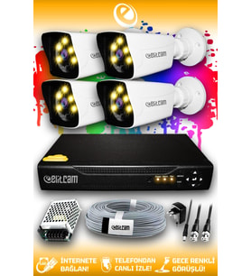ELITCAM 4 Kameralı Kare 4 Dış Kamera Set HDD'siz Full HD Renkli Gece Görüşlü Güvenlik Kamerası Sistemi