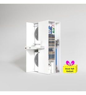 Kenzlife çamaşır-kurutma makinesi dolabı ahi evran sağ byz 187*090*60 çekmeceli + tekli duvar rafı hediye (Beyaz)