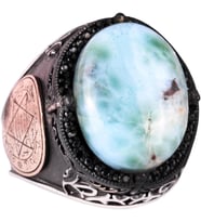 Larimar Taşlı Yüzük - Huzurlu 925 Ayar Solid Gümüş Erkek Yüzüğü - Okyanus Sakinliği Tasarımı