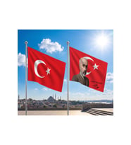 TRY Raşel Kumaş Bayrak ve Türkiye Cumhuriyeti Alpaka Kumaş Bayrak 2'li set 100x150 Cm