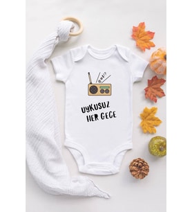 Unisex Bebek Uykusuz Her Gece Baskılı Ekru