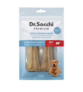 Dr.Sacchi Premium Sığır Etli Doğal Sığır Derisi Press Kemik Tahılsız Köpek Ödülü 5” 2'li 115 Gr (Krem)