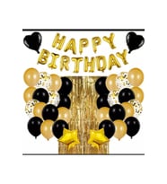 Gold Happy Bırthday Folyo Set Siyah Ve Şeffaf Balonlu Doğum Günü Seti