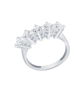 Diamond Line-Gülaylar Beyaz Altın 14 Ayar Beştaş Yüzük