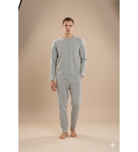 Erkek Midi Yaka Pijama Takımı Konforlu Uyku Modern Tasarım (Gri)