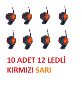 MİNİ TAKOZ LAMBA 12 LEDLİ KIRMIZI SARI 10 ADET YÜKSEK IŞIK