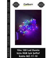 Özel Üretim Dekoratif Animasyonlu Yılbaşı 10m 100 Led Damla Uçlu RGB Işık Şeffaf Kablo MZ1710