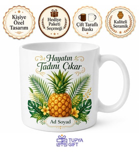 Ananas Temalı Tropikal Baskılı Kupa Bardak Hediye Porselen Mug