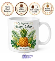 Ananas Temalı Tropikal Baskılı Kupa Bardak Hediye Porselen Mug