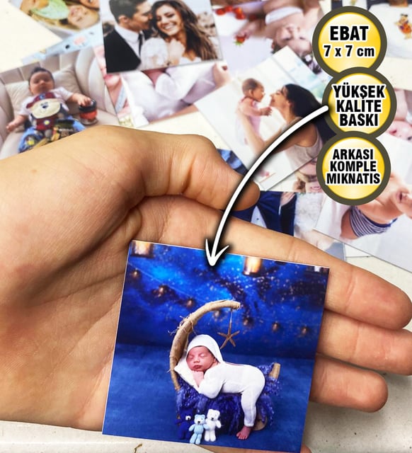 7x7 cm Kare Magnet Fotoğraflı Resimli Buzdolabı Magneti (24 adet)