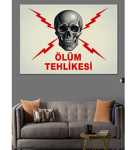 Kafatası "Ölüm Tehlikesi" Afiş Dekoratif Kanvas - Mdf Ahşap Tablo