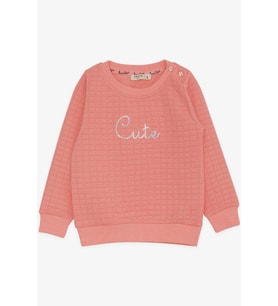 Breeze Kız Çocuk Sweatshirt Pullu Yazı Baskılı 1.5-5 Yaş, Somon