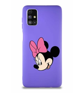 Samsung Galaxy M51 Soft Premier Kapak Minnie Mouse-B Tasarımlı Silikon Kılıf - Mor (Şeffaf)