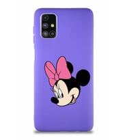 Samsung Galaxy M51 Soft Premier Kapak Minnie Mouse-B Tasarımlı Silikon Kılıf - Mor (Şeffaf)
