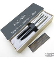 Scrikss İsme Özel Kalem Seti - Parlak Siyah Krom Roller Kalem + Tükenmez Set (Karışık)