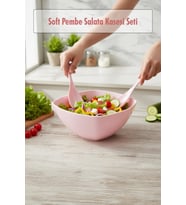 3,5 Lt Soft Pembe Akrilik Kare Salata ve Servis Kasesi Seti - 3 Parça