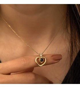 Gümüş Gold Kalp 100 Dilde Seni Seviyorum Kolye