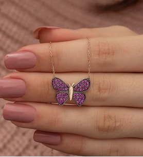 925 Ayar Pembe Kelebek Kolye Kadın Gümüş Kolye