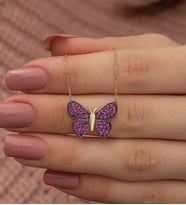 925 Ayar Pembe Kelebek Kolye Kadın Gümüş Kolye