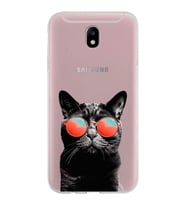 PrintiFy Samsung Galaxy J7 Pro ile Uyumlu 1mm Slim Fit Kedi 3 050d Baskılı Şeffaf  Kılıf