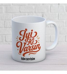 İyi Ki Varsın Yazılı Retro Kişiye Özel Baskılı Kupa – Arkadaşa ve Sevgiliye Hediye