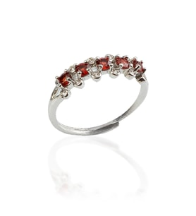 Garnet Doğal Taş Kristal Kesim 5li Pirinç Üzeri Gümüş Kaplama Ayarlanabilir Yüzük