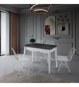DOLUNAY AÇILIR MASA + TEL SANDALYE TAKIMI,ANTRASİT,100x60