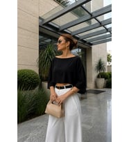 Kadın Kayık Yaka Pelerin Bluz Salaş Şık Crop Bluz