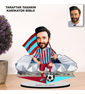 KİŞİYE ÖZEL KARİKATÜR BORDO MAVİ TARAFTAR TASARIMLI ERKEK BİBLO  B3