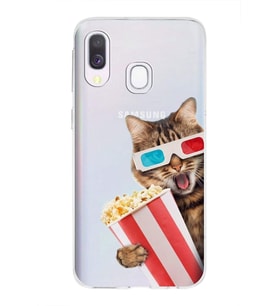 PrintiFy Samsung Galaxy A40 ile Uyumlu 1mm Slim Fit Kedi 1 050b Baskılı Şeffaf  Kılıf
