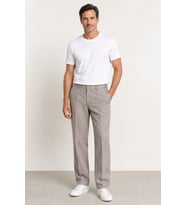 Erkek Modern Klasik Kesim Keten Pantolon 1210-Taş