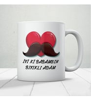 İyi ki Babamsın Bıyıklı Adam Baskılı Babalar Günü Kupa Bardak Kahve Kupa Bardak