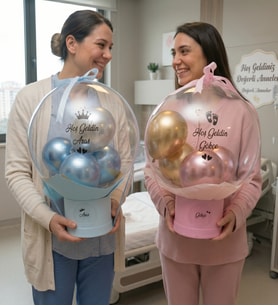 Erkek ve Kız Bebek Mavi Pembe Balon Kutusu Yenidoğan Anne Bebek Hediyesi