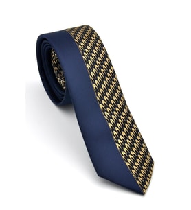 Bej ve Lacivert Pano Desenli Dokuma Kumaş Slim Fit Kravat // KPK016 (Renksiz)