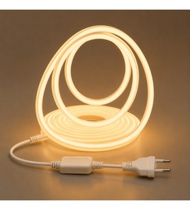 220V 5 Metre COB Neon LED Şerit 4800 Lümen 50W 3000K Günışığı IP65 Yapışkanlı 50cm Kesilebilir Fiş Dahil