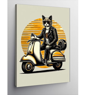 Kanvas Tablo Scooter Süren Kedi