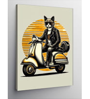 Kanvas Tablo Scooter Süren Kedi