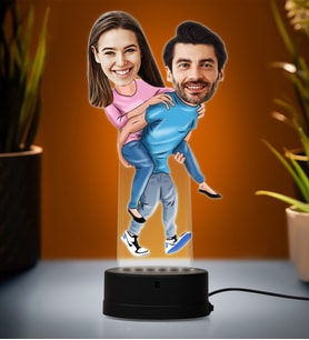 Doğum Günü Hediyesi,Sevgiliye Hediye, Kişiye Özel Fotoğraflı İki Aşık Çift Karikatür 3D Led Lamba (Beyaz)
