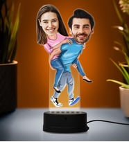 Doğum Günü Hediyesi,Sevgiliye Hediye, Kişiye Özel Fotoğraflı İki Aşık Çift Karikatür 3D Led Lamba (Beyaz)