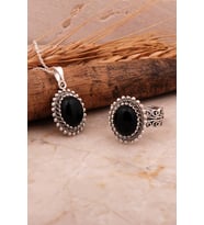Oniks Taşlı Telkari Elişi Oval Gümüş İkili Set 2759