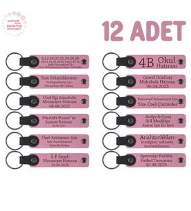 Pembe, Sınıf Öğretmeninden Özel Mesajlı Karne Hatırası Anahtarlık 12’li Set, Minikler İçin Hediye